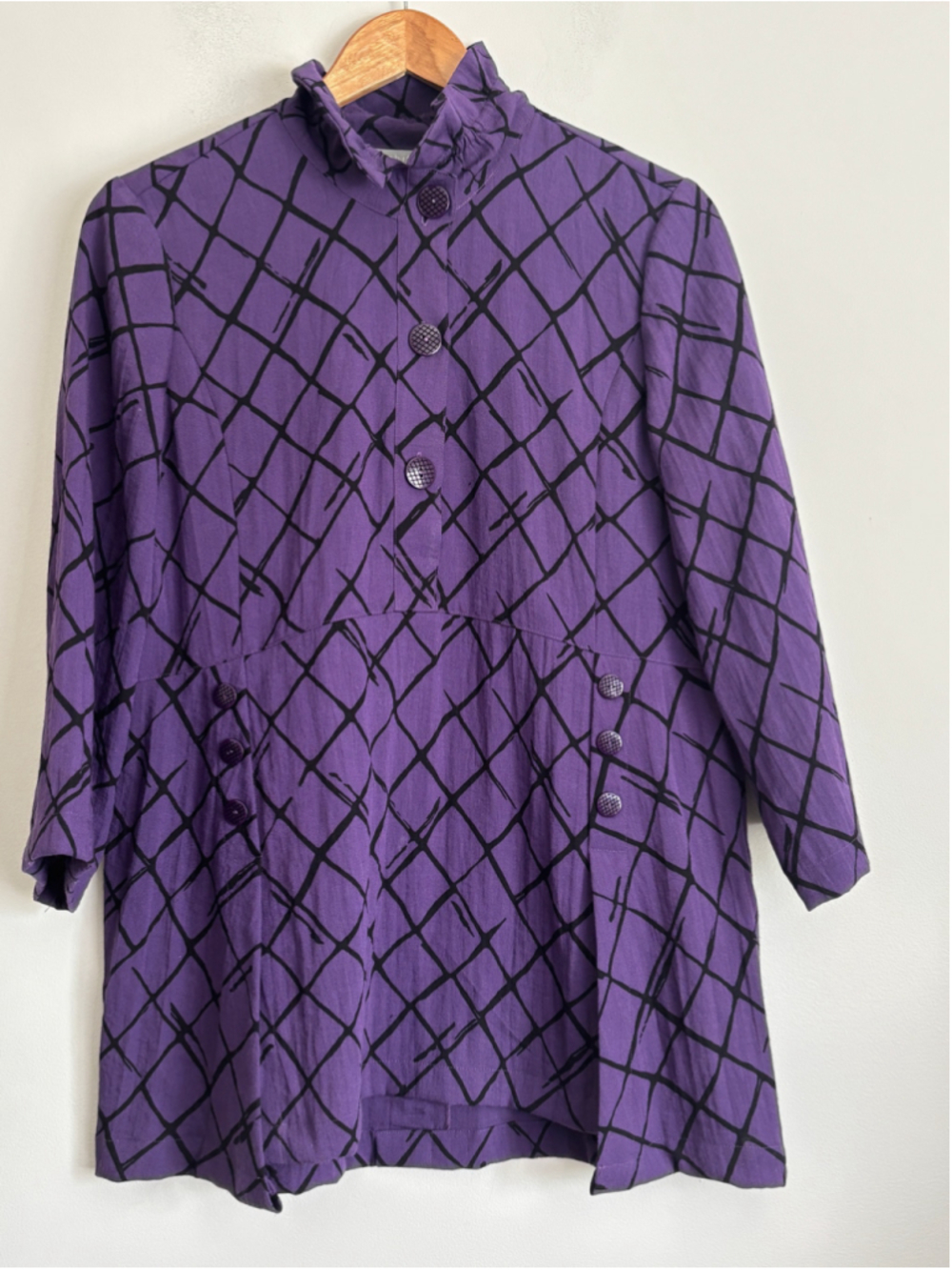 Habitat Purple and Black Grid Pattern Cross Over Tunic Womens Size Medium Career